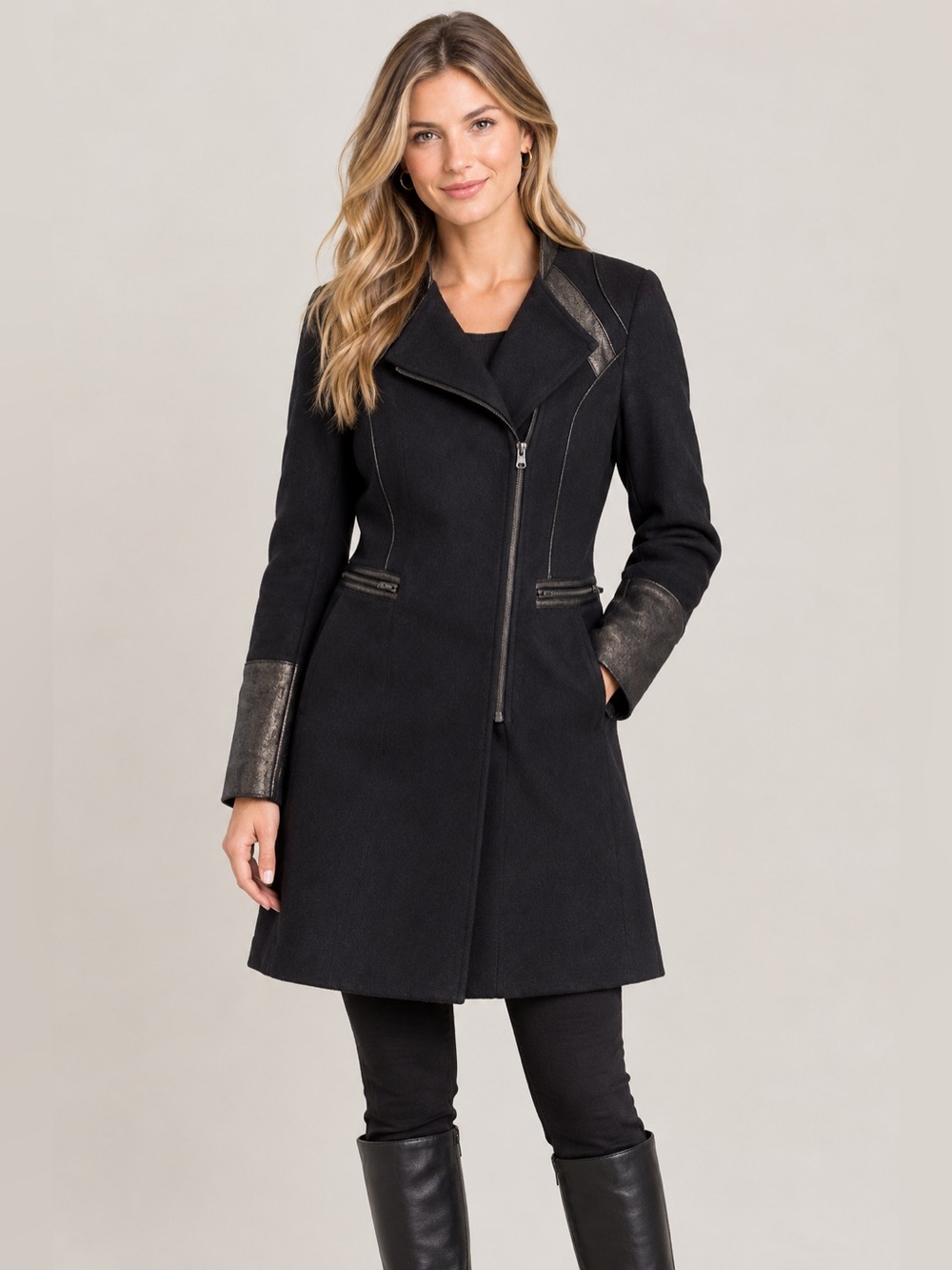 Via Spiga Black Coat with Metallic Trim Size 8